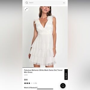 NWT Lulu’s Fabulous Behavior White Mesh Swiss Dot Tiered Mini Dress - Size M